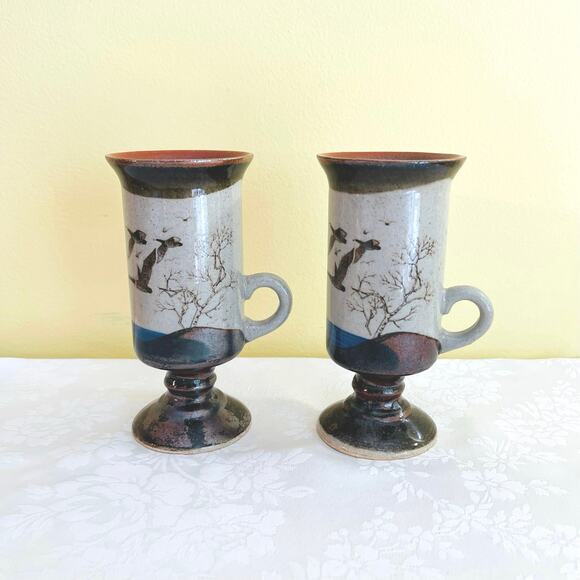 Vtg 70s Otagiri Studio Pottery Bird Geese Footed Coffee Mugs Cup Tea - Picture 2 of 8